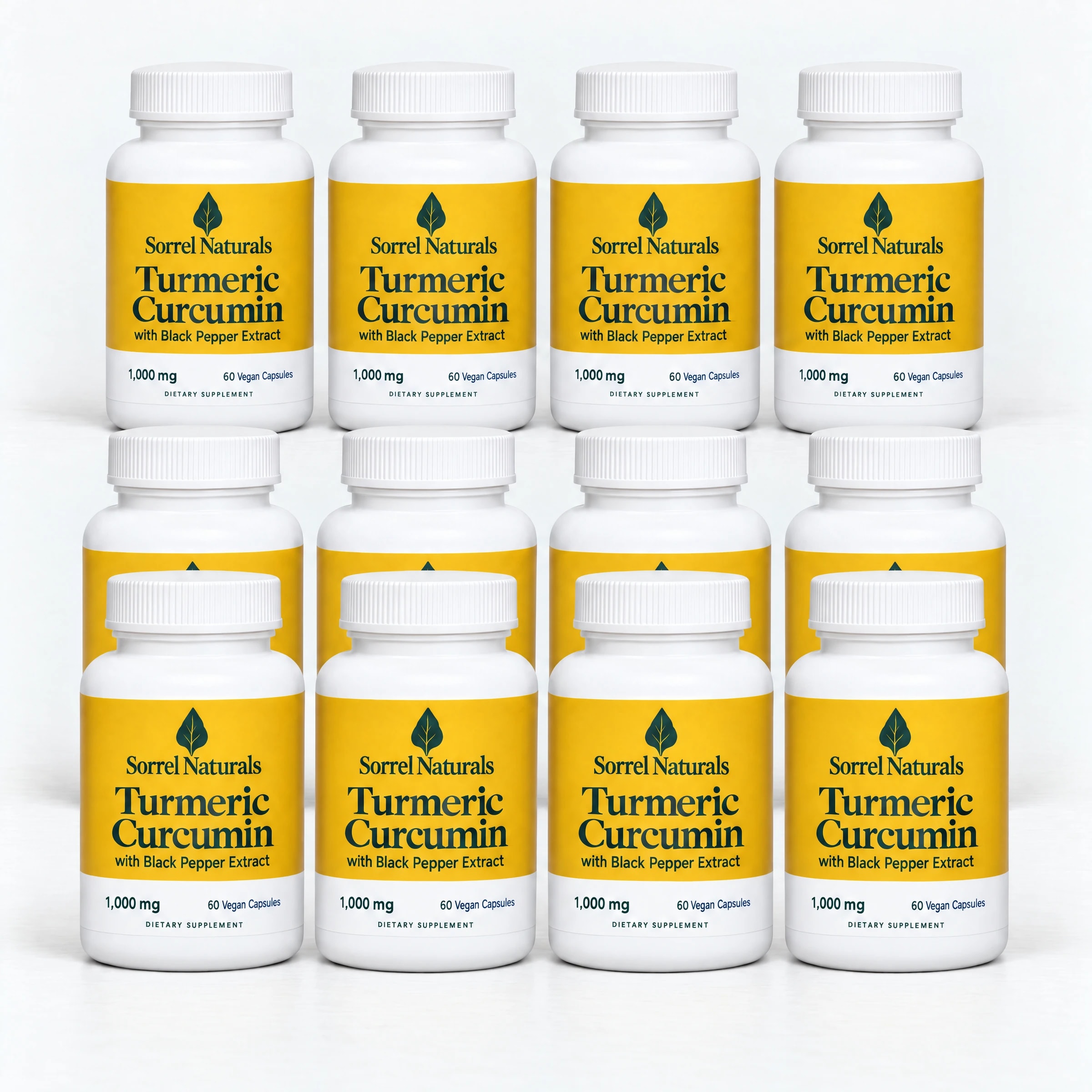 Twelve bottles of Sorrel Naturals Turmeric Curcumin