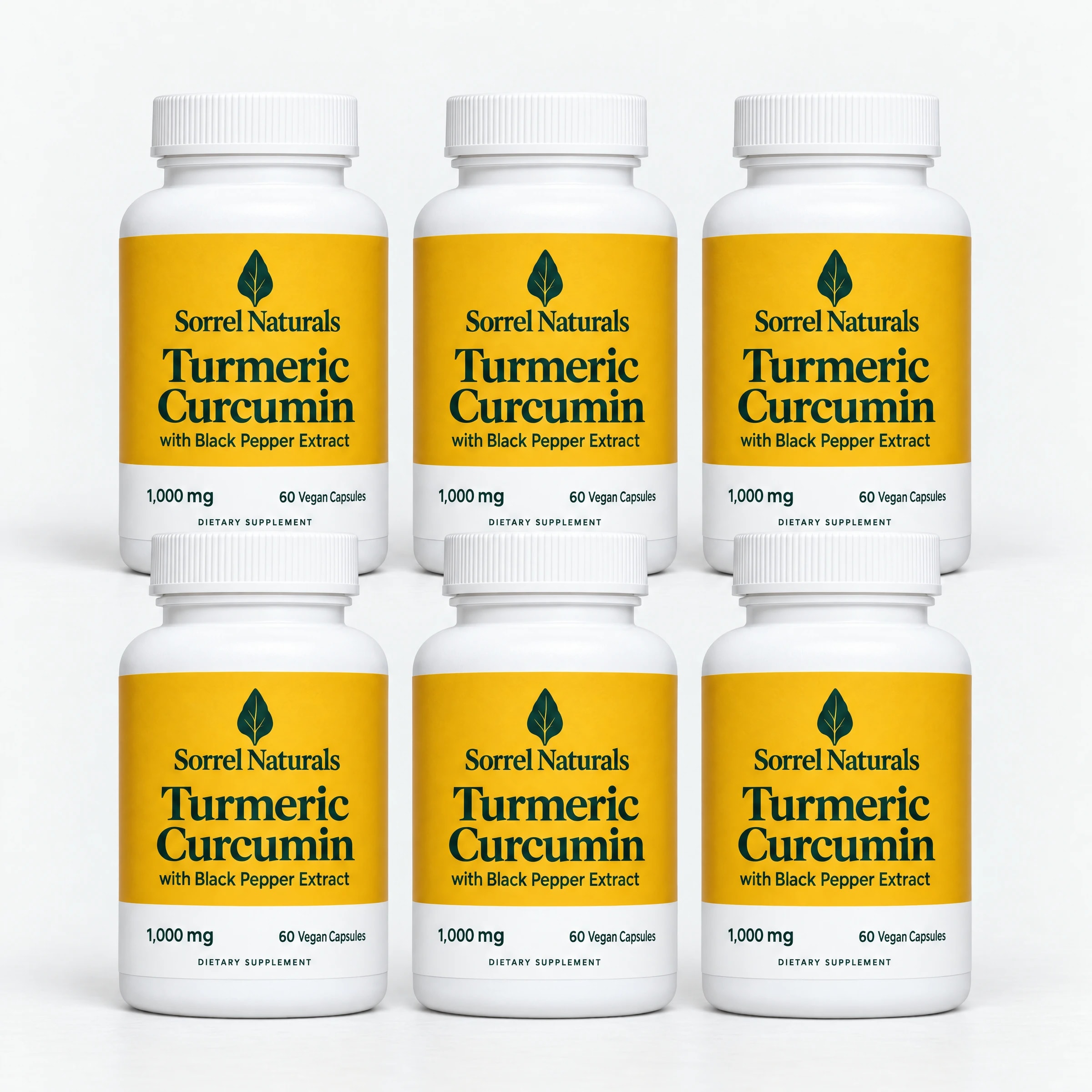 Six bottles of Sorrel Naturals Turmeric Curcumin